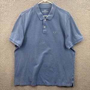 Vineyard Vines Polo Mens L Blue Short Sleeve Whale Logo Cotton Blend Stretch
